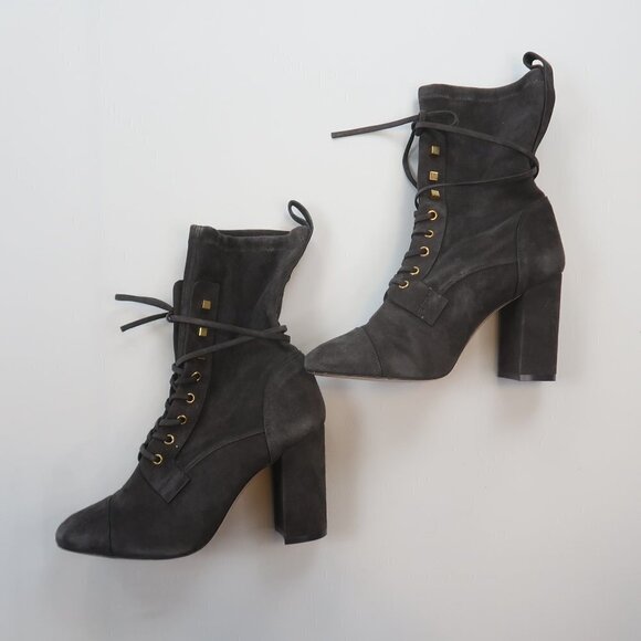 Stuart Weitzman Veruka Suede High Heel Lace Up Boots 10 - Picture 3 of 10